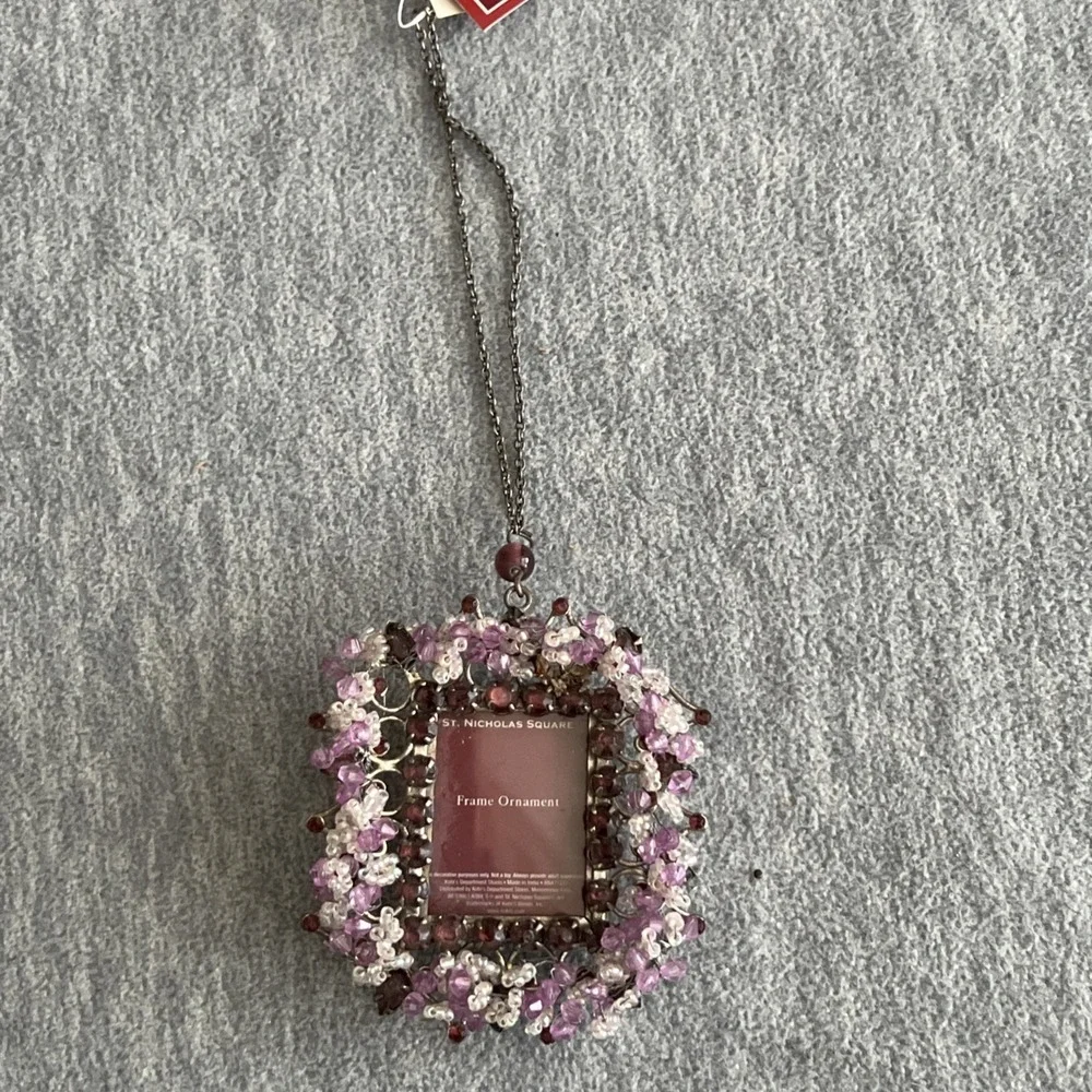 St. Nicholas Square Photo Frame Ornament Beaded Hanging Small Everyday Decor NWT